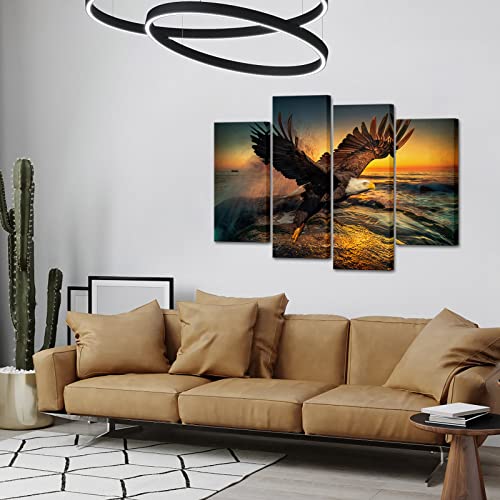 Rnnjoile Bald Eagle Canvas Wall Art Flying Eagle Sunrise Pictures Prints Large Bird Above Sea Scenery Painting Artwork For Bedroom Living Room Decoration Framed #TOP4