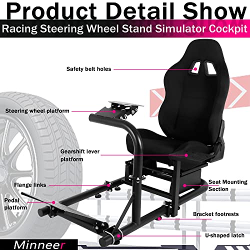 Minneer Super Driving Simulator Cockpit With Real Seat Forlogitech G25, G27, G29, G920 Dual-Segment Adjustable Pc,Xbox,Ps4 Racing Wheel Stand Frame Professional Level Steering Simulator Cockpit #TOP5