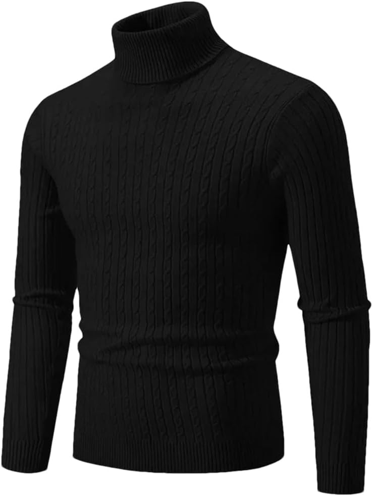 Men's High Neck Multi-Color Ribbed Knitted Sweater Solid Color Casual Simple Slim Fit Base Sweater