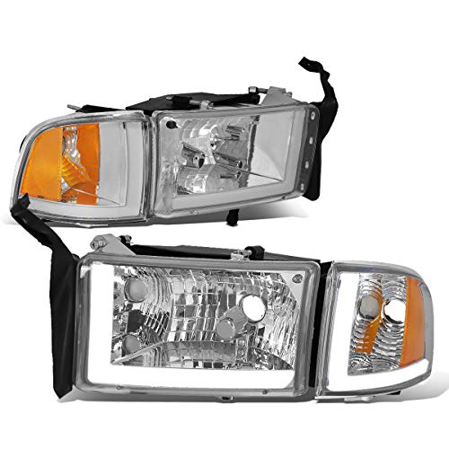 Image of DNA MOTORING HL-LB2-DR944-CH-AM Chrome /Amber LED DRL Headlight Compatible with 94-01 Dodge Ram 1500 Compatible with 94-02 Dodge Ram 2500 3500