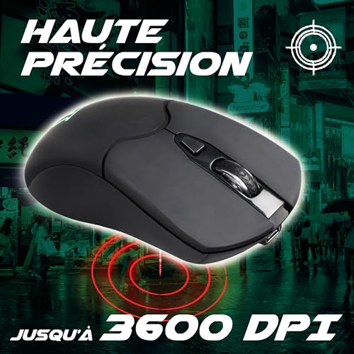 Akuma - Souris Gaming Otaku M04 WL Rétroéclairée 3200 DPI 7 Couleurs RGB - Souris Gamer sans Fil, Rechargeable - 2,4 GHz - 6 Boutons - Compatible PC/PS4/PS5 - Noir – vue 3