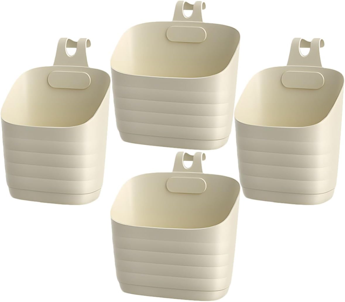 MAGICLULU 4pcs Beige Hanging Plastic Baskets for Kitchen and Bathroom Storage, Space-saving Pp Material with Rustic Farmhouse Style, Lightweight and Stackable Organizer for Small Items