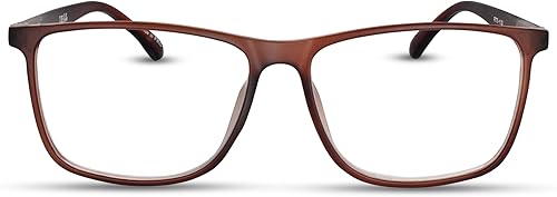 Lentes de lectura de marco grande color marrón nogal mate para hombre para lucir modernos con alta visión, lectores resistentes y duraderos para