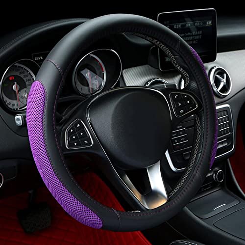 Funda para Volante de Coche, Transpirable y Antideslizante Funda para Volante Universal Accesorios para Coche 37- 38 cm/14.5- 15 " (Morado) Cover