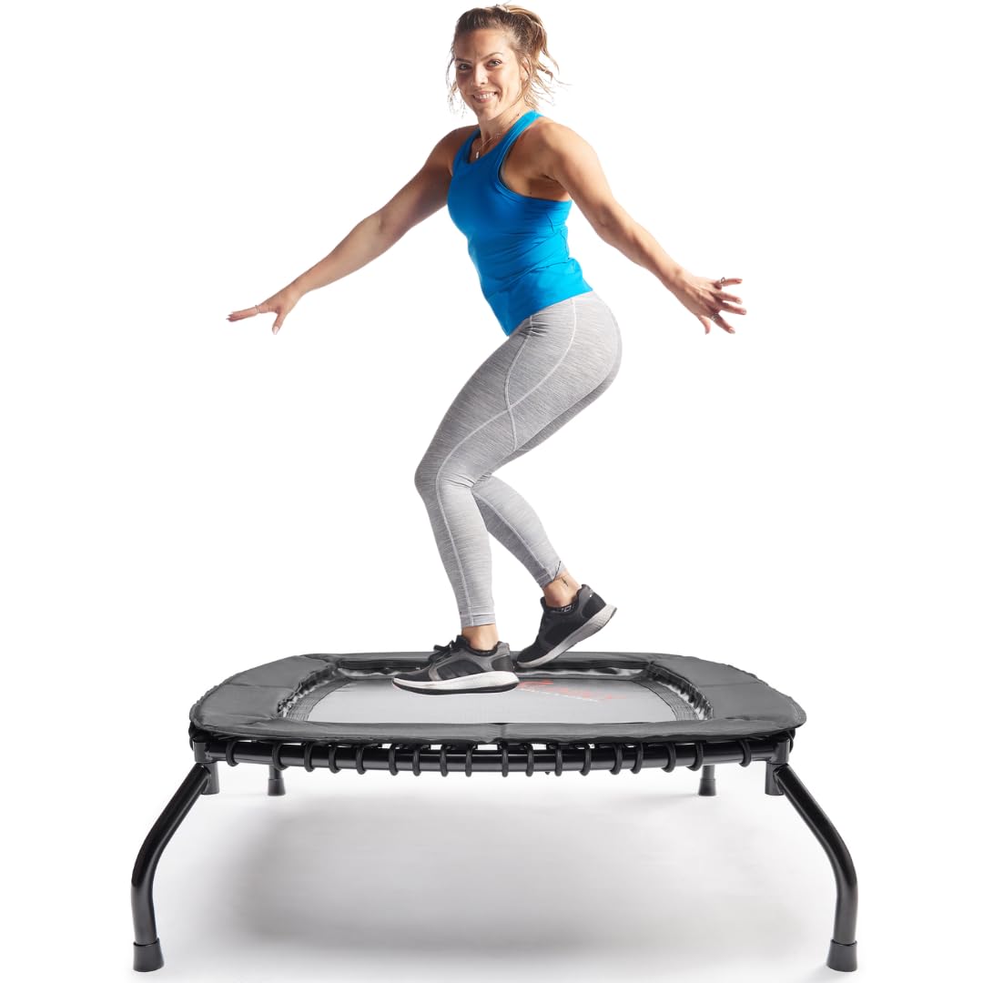 Springless Mini Fitness Trampoline – Premium Adjustable Bungee-Style Indoor/Outdoor Exercise Rebounder for Quieter and Safer Workouts