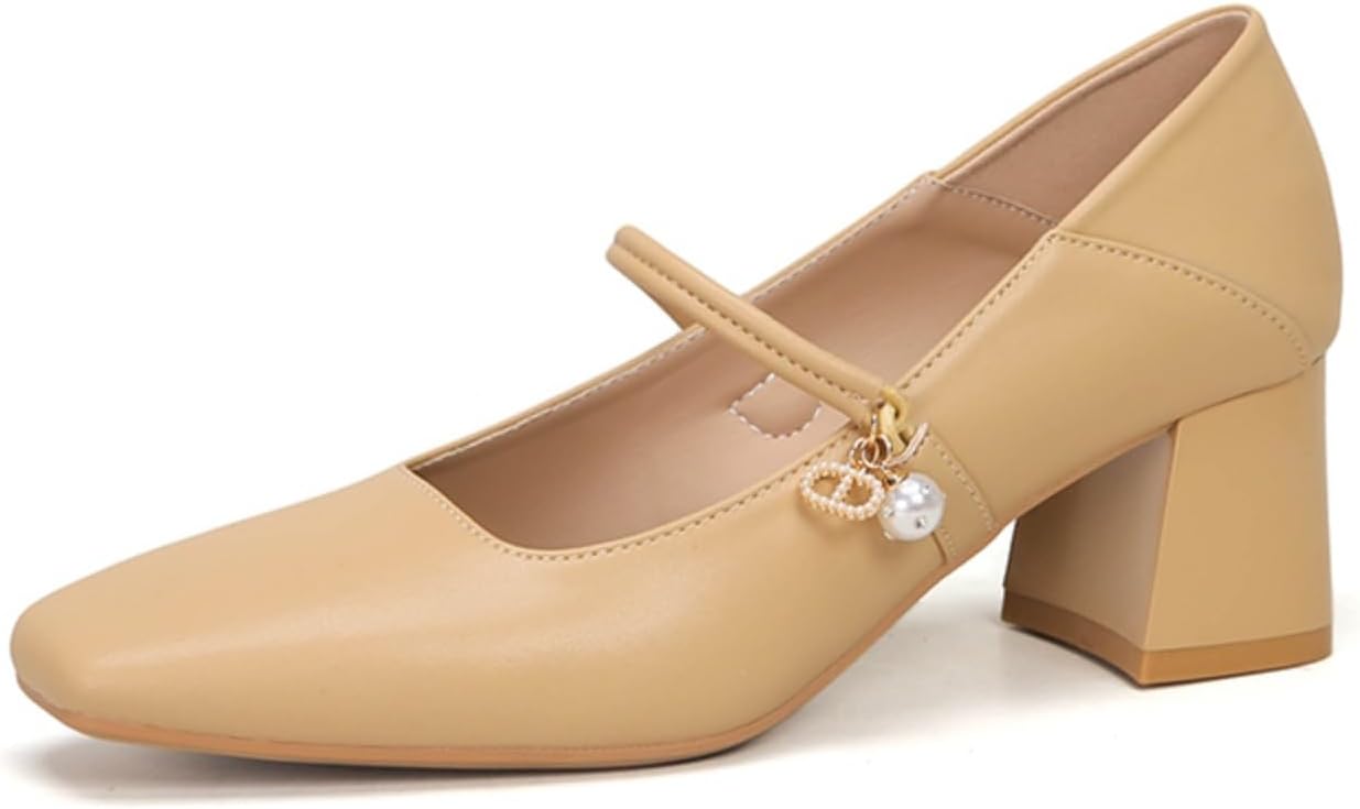 Women's Classic Elegant Square-Toe Block Heel Mary Jane Shoes, Stylish & Comfortable Soft-Sole Casual Mid Block Heels, Easy to Match with Any Outfit