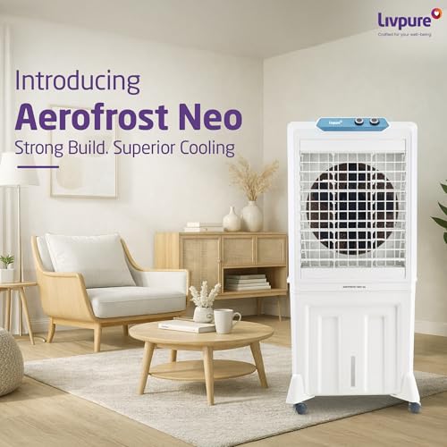 Image of Livpure Aerofrost Neo 110L Desert Air Cooler, White, Adjustable Speed, Ice Chamber, 5 Castor Wheels, Water Level Indicator, Works on Inverter