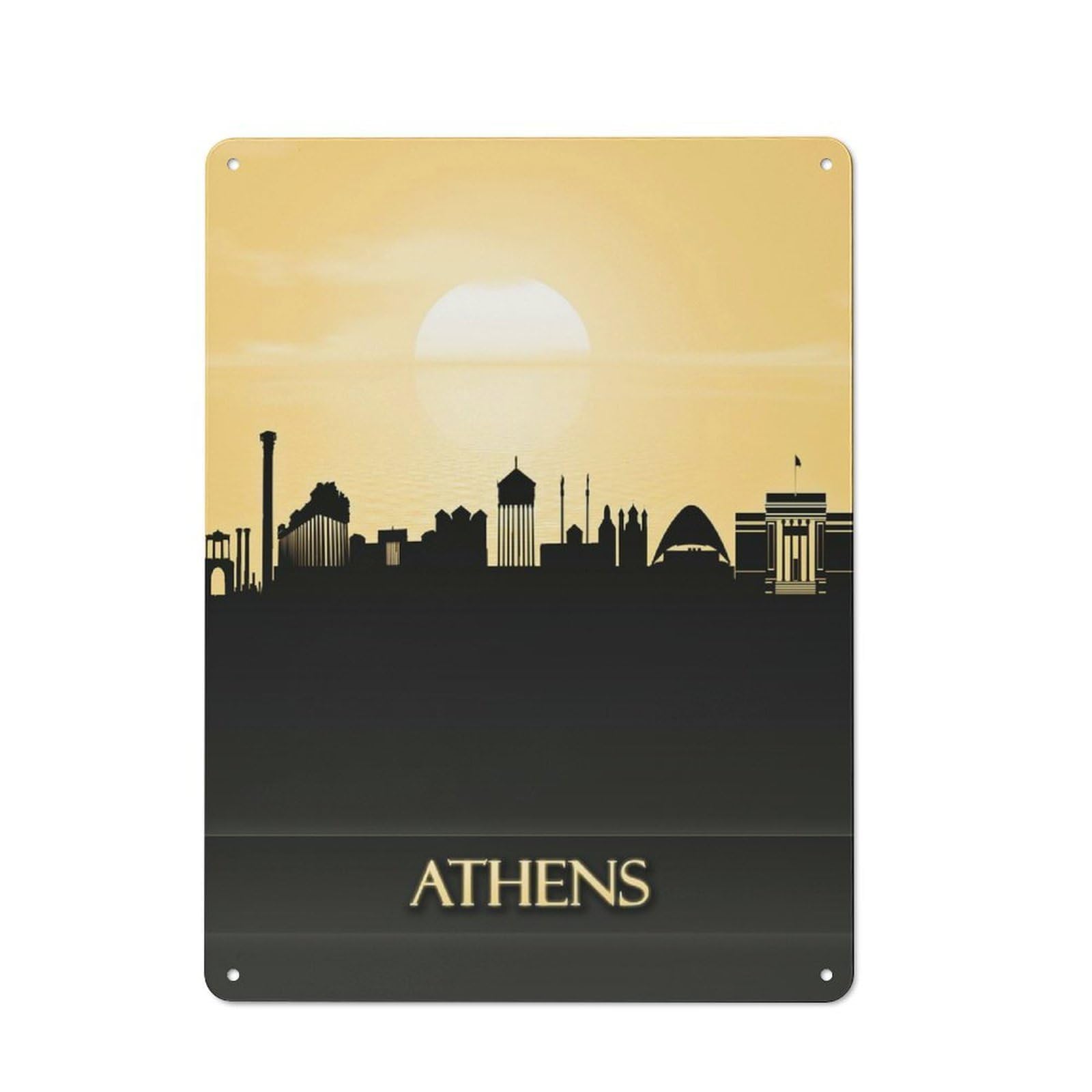 Junmoney Style-12 Athens City Skyline Decorative Tin Sign 40X30cm, Distressed Look Vintage Wall Decor For Lounge, Study, Pub Or Wall Gallery