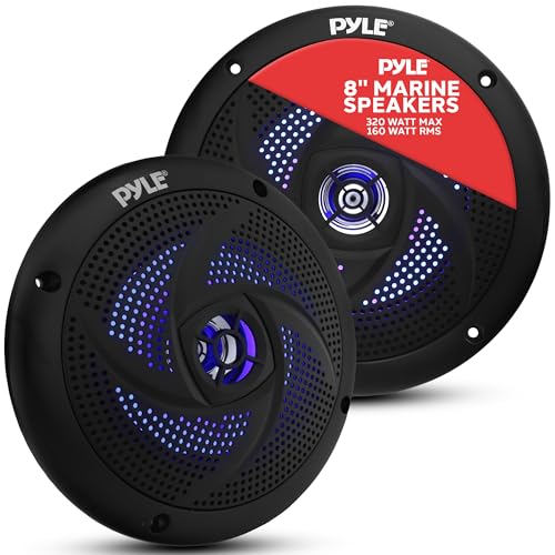 Pyle Dual 8’’ Waterproof Marine Speakers - 2-Way Full Range Stereo Sound System, 160 Watt, Weather-Resistant, Compact Design, Universal OEM Replacement for Boats, Watercraft, and Off-Road Vehicles