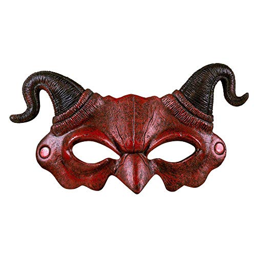 Boland Media máscara de espuma de demonio, calavera de esqueleto rojo con cuernos curvos, cómoda máscara de adulto para Halloween, carnaval y fiestas temáticas, talla única