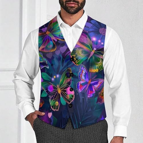 Colorful Butterflies Flowers Novelty Men's Suit Vest Casual Formal Dress Vests Business Waistcoat2