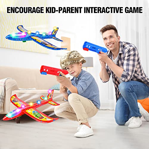 Fly2Sky 4 Pack Led Light Airplane Launcher Toy Set 2 Flight Mode Glider Airplane Foam Outdoor Sport Toys Party Favor Summer Toy Airplanes For Boys 3-12 Outdoor Toys For Kids 2 Plane + 2 Launcher #TOP2