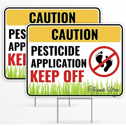 Venicor 2PC Pesticide Sign with Metal Stakes 12x9 - Corrugated Plastic - Pesticide Flags for Lawn - Pesticide Application Keep Off