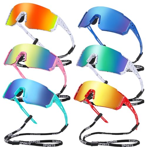ANLIOTO 6 Pack Youth Sunglasses Sports Baseball Sunglasses with Strap
