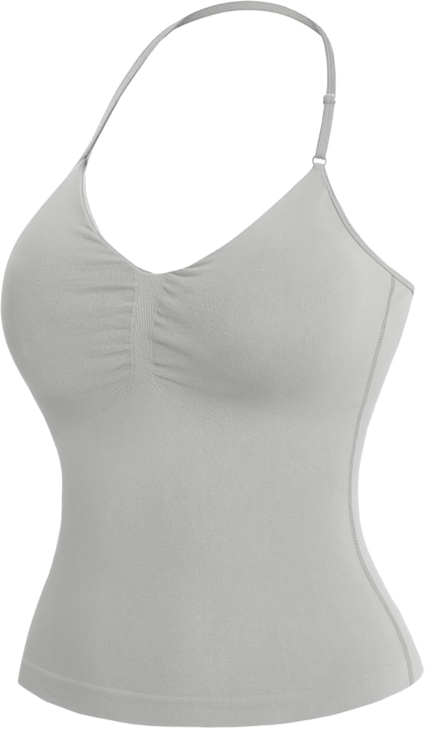 Womens Halter Tank Tops Longline Strappy Top with Built-in Bra V Neck Backless Gym Workout Camis with Adjustable Strap