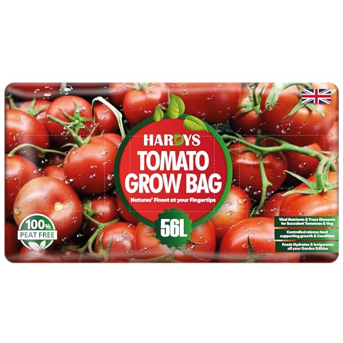 Hardys 56L Tomato Grow Bag - Deep Fill Moisture Retention Grow Bags for Tomatoes 8 Week Fertiliser - Seaweed & Nutrient Enriched Compost Growbag for Flavoursome Vegetables