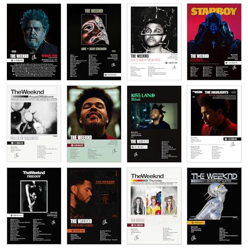 Image of Thepaper9store Pack of 12 - The Weeknd Music Album Art Wall Posters 8.2x11.8 inch Adhesive Tape Attached Wall Decor, Music Poster, Wall Art For Bedroom, Living room, Office (The Weeknd)