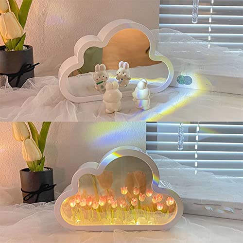 Diy Tulip Night Light, Cloud Tulip Mirror Night Light, Simulation Flower Bedroom Sleeping Table Lamp, Home Mirror Decoration, Room Decor For Teen Girls, Night Light For Bedroom (Pink) #TOP1
