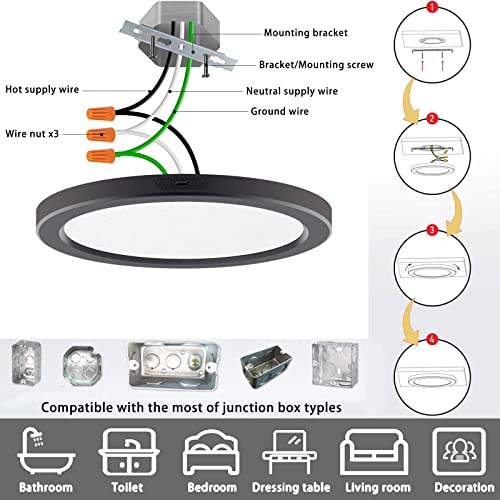 Novelux Slim Round Panel Ceiling Lights Fixture Damp-Rated, 11 Inches 24W 2400 Lumens Dimmable, Ultra-Thin Close To Ceiling Light For Kitchen, Bathroom, Hallway, Bedroom, Toilet, Basement, Corridor #TOP6