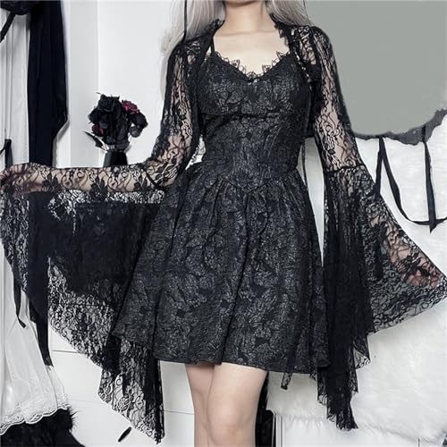 Image of Gothic Bolero Shrug Tops Women Goth Bell Long Sleeve Crop Top