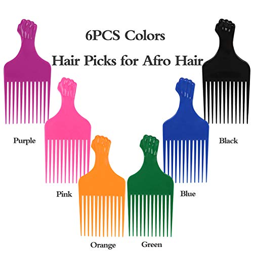 Leaduway Hair Pick Comb, Fist Hair Picks For Afro Hair, Plastic 6.5 Inch Afro Picks For Women And Men, Lift Hair Pick For Curly Hair, Rainbow Set (6 Pcs) #TOP2