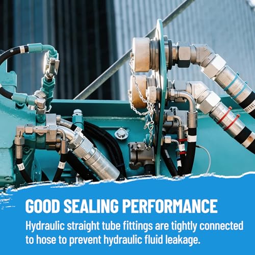 Image of 10 Pack Hydraulic Hose Adapter Fittings: 1 /2 inch JIC 37 Male x 3 /4 inch NPT Male, Straight Tube Connectors with Protection Cover