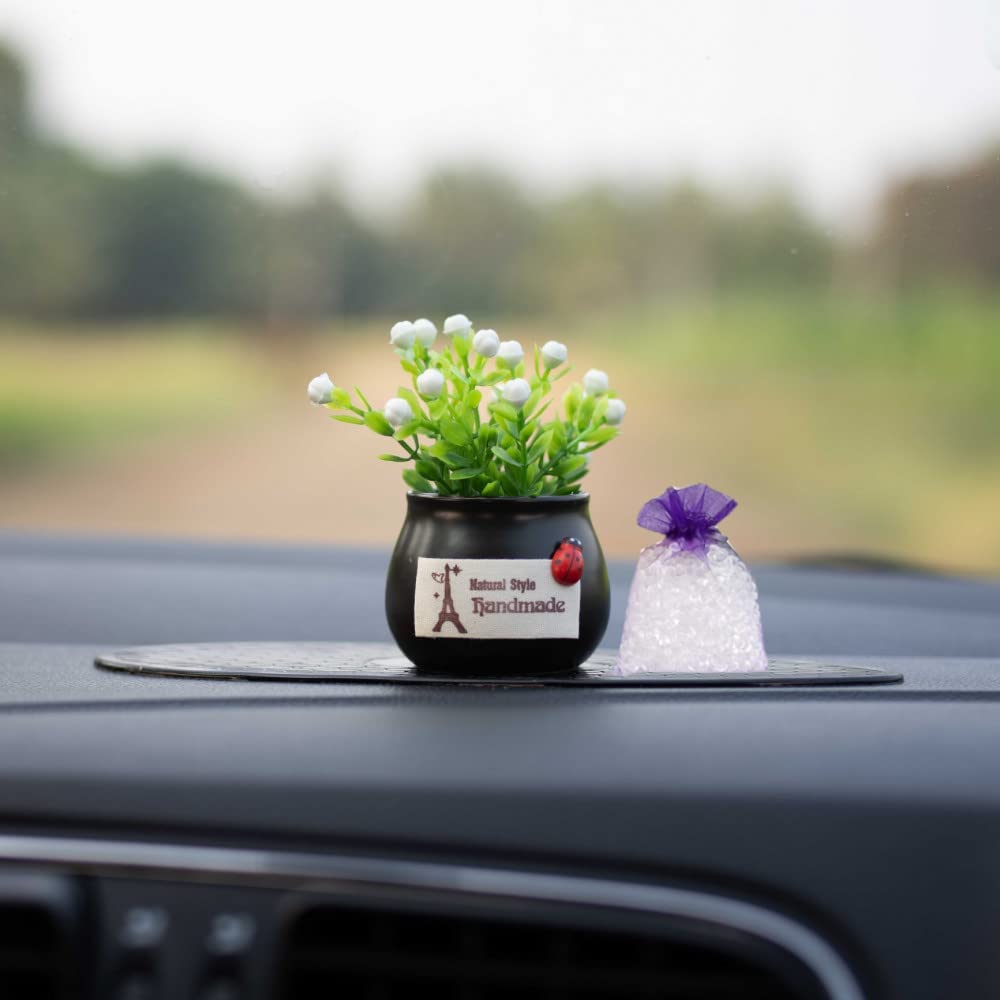 Car Dashboard Plant Air Freshener Decorative Flower Pot with Fragrance Beads Cute Dashboard Ornament Interior Car Decoration Accessories for Car Home Office Desk Decor