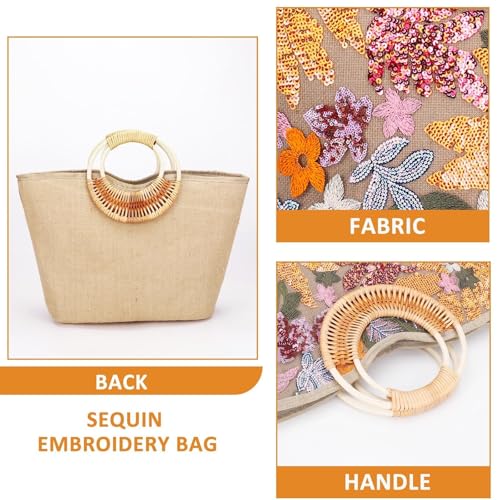 Bolso Tote para mujer con asa de bambú redondo miniatura 6