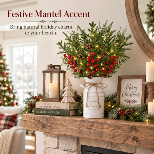 Image of Christmas Table Decor with Metal Pot, Winter Xmas Centerpieces for Tables