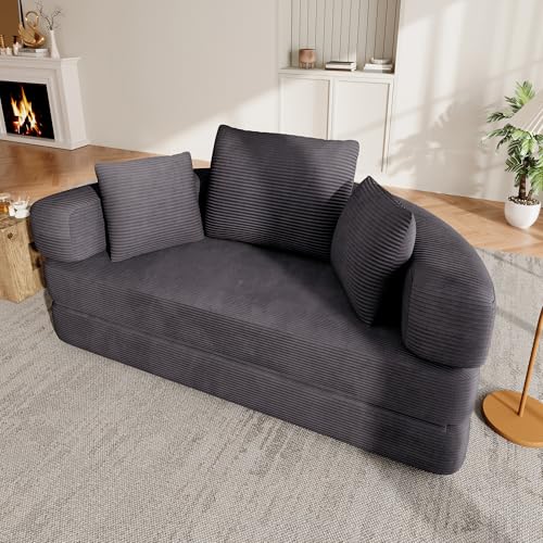 Sofá modular plegable multifuncional tipo cama ovalada de pana 173x176 cm para dormitorios 7