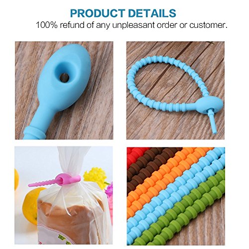 Tangser Colorful All-Purpose Silicone Ties, Multi-Use Smart Tie, Bag Clip, Bread Tie, Food Saver, Reusable Rubber Twist Tie, Cable Ties, Household Snake Ties (12 Pcs) #TOP3
