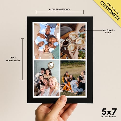 Image of Framekaari Customized Collage Photo Frame | Personalized Gift | Custom 4-Photo Collage | Family, Friends & Travel Memories | Room Decor | Tabletop & Wall Mount | 16x21 cm (Design-11)