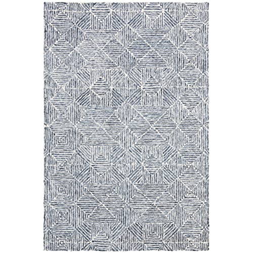 SAFAVIEH Abstract Collection Contemporary Rug for Living Room Dining Room Bedroom Short Pile Blue and Ivory 30 x 48 Inch