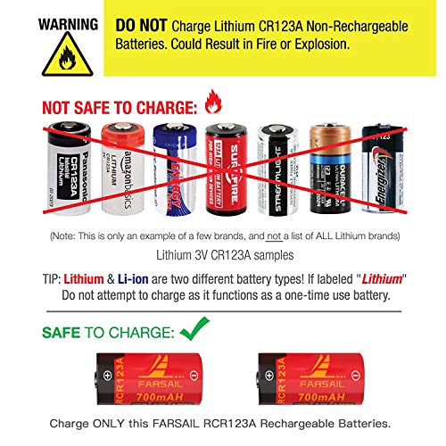Arlo Rechargeable Batteries 123A Charger, Farsail 4-Pack 800Mah Nimh 123A Arlo Rechargeable Batteries For Arlo Camera Vms3130 Vmc3030 Vmk3200 Vms3330 3430 3530, Alarm System, Flasglight #TOP5