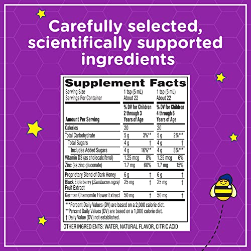 Zarbee's Kids Cough + Immune Nighttime For Children 2-6 With Dark Honey, Vitamin D & Zinc, 1 Pediatrician Recommended, Drug & Alcohol-Free, Mixed Berry Flavor, 4Fl Oz #TOP6