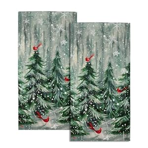 Winter Pine Tree Hand Towels Set of 2 Red Bird Decorative Bath Towel Soft Highly Absorbent Kitchen Tea Dish Towels for Bathroom Spa Gym Winter Pine Tree Hand Towels Set of 2 Red Bird Decorative Bath Towel Soft Highly Absorbent Kitchen Tea Dish Towels for Bathroom Spa Gym
