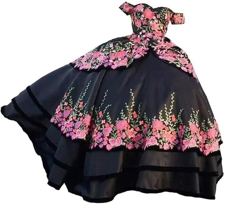Floral Embroidered Off The Shoulder Quinceanera Dresses Mexican Theme Ball Gown Prom Women 2025