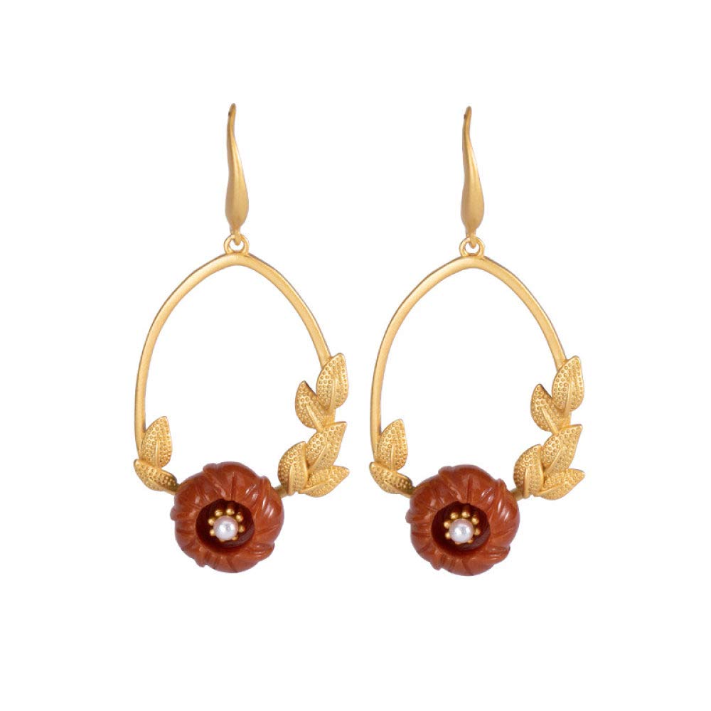 Vintage Aretes Largos S925 Mujeres Plata Chapada En Oro De Ágata Natural Lotus Encanto Elegante De Estilo Chino De Gama Alta De Temperamento Temperamento Don