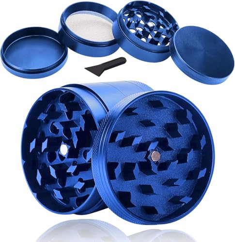 sinzau Molinillo de polen, aleación de cinc, molinillo para hierbas, especias, hierbas, café, juego de 4 piezas con raspador de polen, color azul