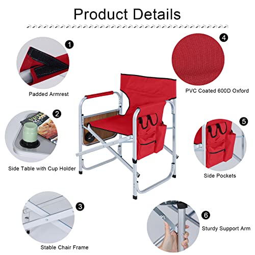 Abccamping Director Chair Folding Camping Chair, Makeup Artist Chair With Side Table & Pocket & Cup Holder, Heavy Duty Camping Chair Support 350Lbs #TOP4