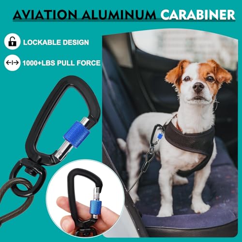 Libbipaw Kaufester Hunde-Sicherheitsgurt für das Auto, 81,3 cm, mit Riegelbefestigung, Luftfahrt-Aluminium-Karabiner bis zu 453 kg, sichere Hundeleine, 2 Stück