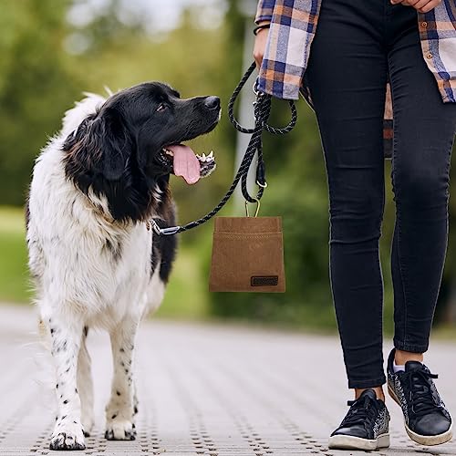 vsshe Leckerlitasche für Hunde, Freihändige Hundeleckerlitasche mit Automatischem Verschluss Futterbeutel Hundetraining Leckerlibeutel Klein Magnet Gassitasche für Katzenfutter Hundefutter Braun