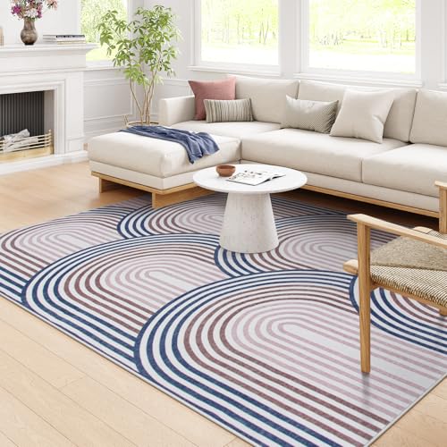 Moynesa Boho Rainbow 6x9 Area Rugs for Living Room, Ultra Thin Soft Colored Bedroom Rugs Machine Washable, Non Slip Mid Century Modern Large Indoor Carpet for Office Playroom Dining Room Blu