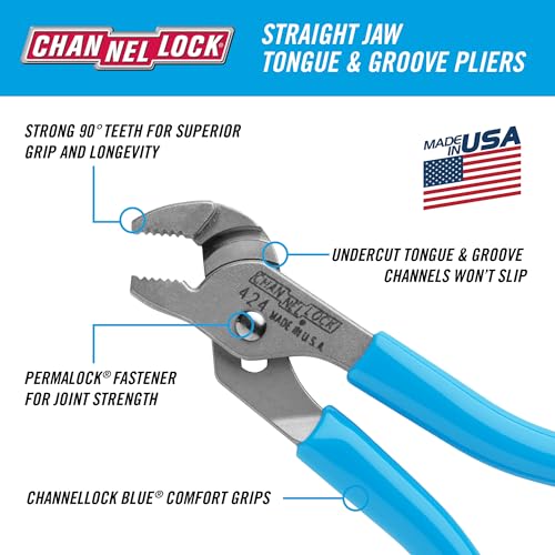 Alicate de lá­ngua reta e ranhura da canellock 424. 11.4 cm | Capacidade de 1.27 cm | 3 ajustes | Aç