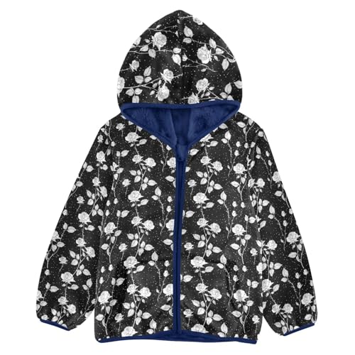 Rose Flowers Boys Fleece Coat,Children's Zip-Up Hoodie Jacket,Baby Warm Fashion Outerwear 3-10T,A113341
