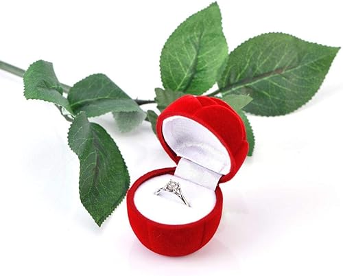 Miniatura 8 de HEEPDD Caja de anillo de rosa roja, forma de rosa roja, caja de joyería romántica para novias, amantes, compromiso, boda, día de San Valentín