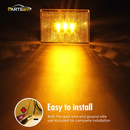 Partsam 4 Pcs(2Amber 2Red) Square Led Trailer Clearance Side Marker Light With Reflector Stud Mount 3Led, 2-4/5" Rectangular Led Truck Trailer Light Side Reflex #TOP4