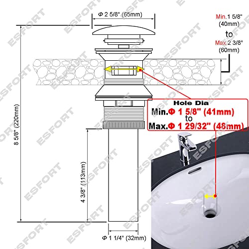 Esfort Pop Up Drain With Overflow, Bathroom Sink Drain Assembly Vessel Sink Assembly For Bathroom Faucet Vessel Or Vanity Sink, Oil Rubbed Bronze #TOP1