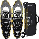 Winterial 30 Inch Light Weight Snow Shoes for Men, Women, Youth, Aluminum Rolling Terrain Snowshoes with Trekking Poles and Carry Bag (Gold)