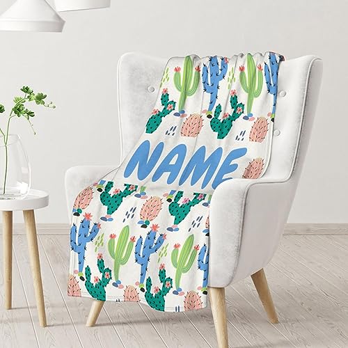 Custom Cactus Throw Blanket - Soft, Fuzzy & Warm - 60x80 Inches Flannel Blankets for Bed, Couch - White Aesthetic Throws Gift for Womens, Mens